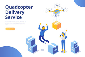 Quadcopter delivery service concept. Modern flat design. 3d vector isometric illustration.