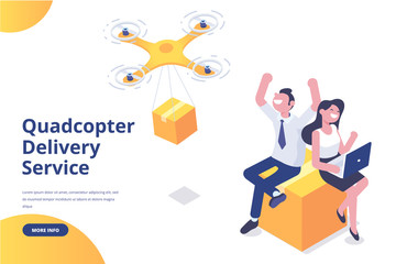 Quadcopter delivery service concept. Modern flat design. 3d vector isometric illustration.