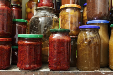 lot of canned vegetables in jar
