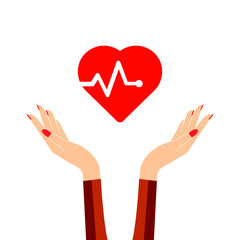 heart, health in hands. vector illustration. concept of health preservation