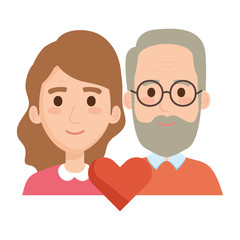 Fototapeta premium old couple lovers with heart avatars characters