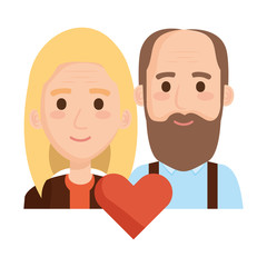 old couple lovers with heart avatars characters