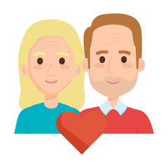 old couple lovers with heart avatars characters