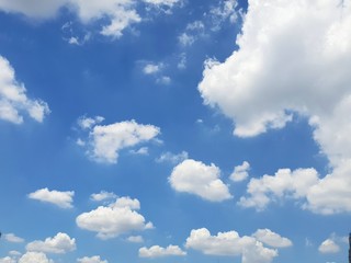 Beautiful nature of blue sky and clouds with the sun shining, sky background, cloudscape concept. Space for text in template, Empty, Looking up, Shaped like a dog