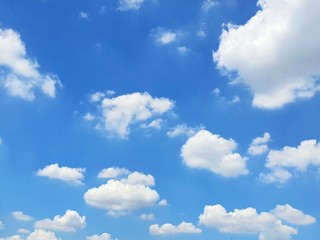 Beautiful nature of blue sky and clouds with the sun shining, sky background, cloudscape concept. Space for text in template, Empty, Looking up, 