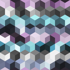 Hexagon grid seamless vector background. Bright polygons with bauhaus corners geometric graphic design. Trendy colors hexagon cells pattern for web or cover. Honeycomb shapes mosaic backdrop.