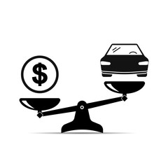 balance, car and money. icon of scales on where the money prevails