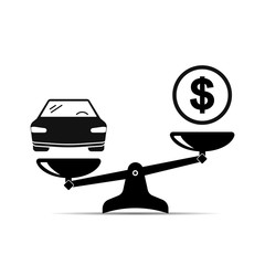 balance, car and money. icon of scales on where the car prevails