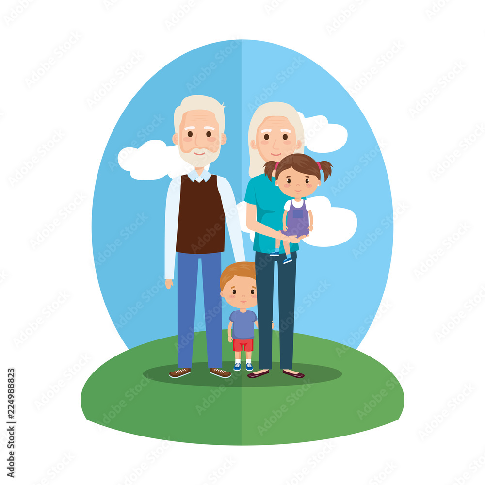 Poster grandparents with grandson and granddaughter