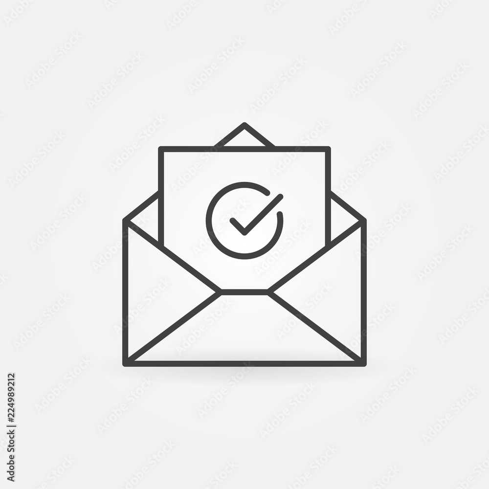 Poster open envelope with checkmark outline vector icon