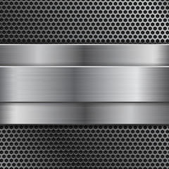 Metal background with perforation and brushed steel plate
