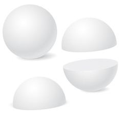Sphere and hemispheres. White 3d mockups