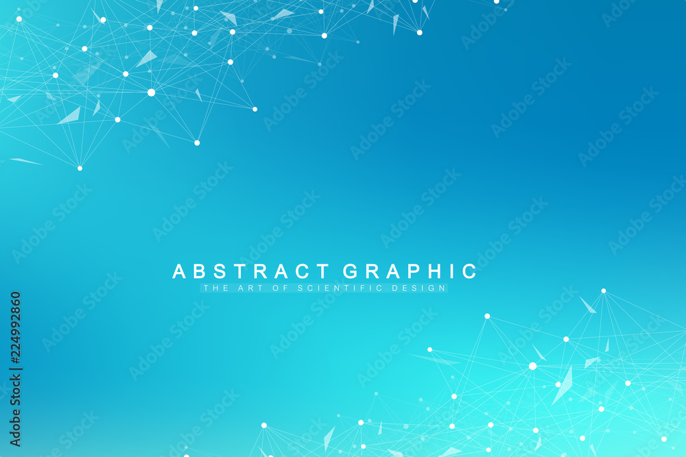 Leinwandbilder Geometric graphic background molecule and communication. Big data complex with compounds. Perspective backdrop. Minimal array. Digital data visualization. Scientific cybernetic vector illustration.