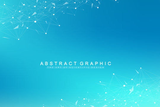 Geometric graphic background molecule and communication. Big data complex with compounds. Perspective backdrop. Minimal array. Digital data visualization. Scientific cybernetic vector illustration.