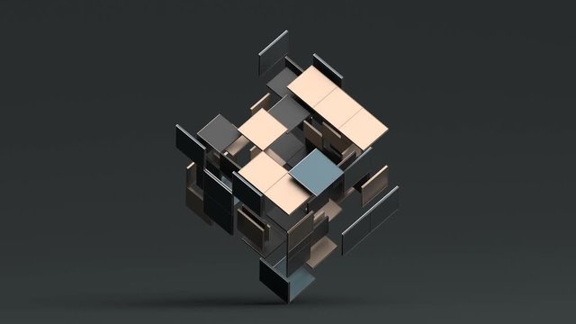 Abstract 3d rendering of rotating cube. Cgi loop animation. Modern background with geometric shape. Balance concept. Seamless motion design. 4k UHD
