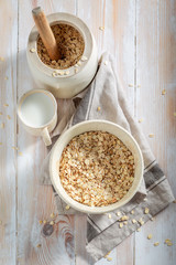 Healthy granola with fresh fruits for breakfast