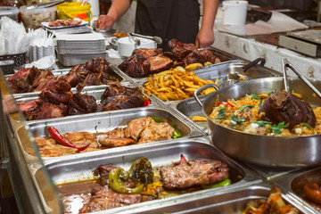 fast food on the street on trays