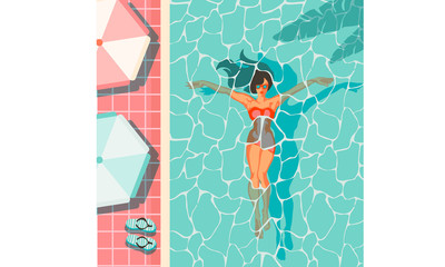 beautiful woman lying on the beach towel near swimming pool  