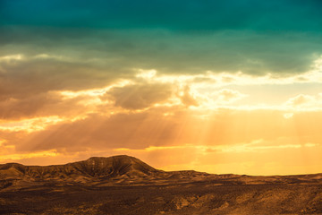 Magic sunset over the mountain in Negev desert, wild nature Israel - obrazy, fototapety, plakaty
