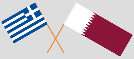 Qatar and Greece. The Qatari and Greek flags. Official colors. Correct proportion. Vector