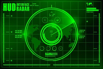 Green radar screen on black background, HUD interface