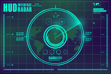 Green radar screen on black background, HUD interface