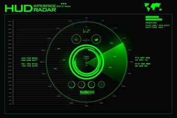 Green radar screen on black background, HUD interface