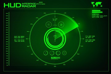 Obraz premium Green radar screen on black background, HUD interface