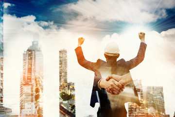 Team Asian Construction asian workers are both engineers, businessman and builders are proud to...