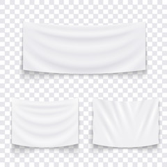 Set of hanging empty white textile banners