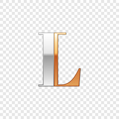 Vector graphic elegant silver and gold impossible font, symbol, alphabet, Letter L