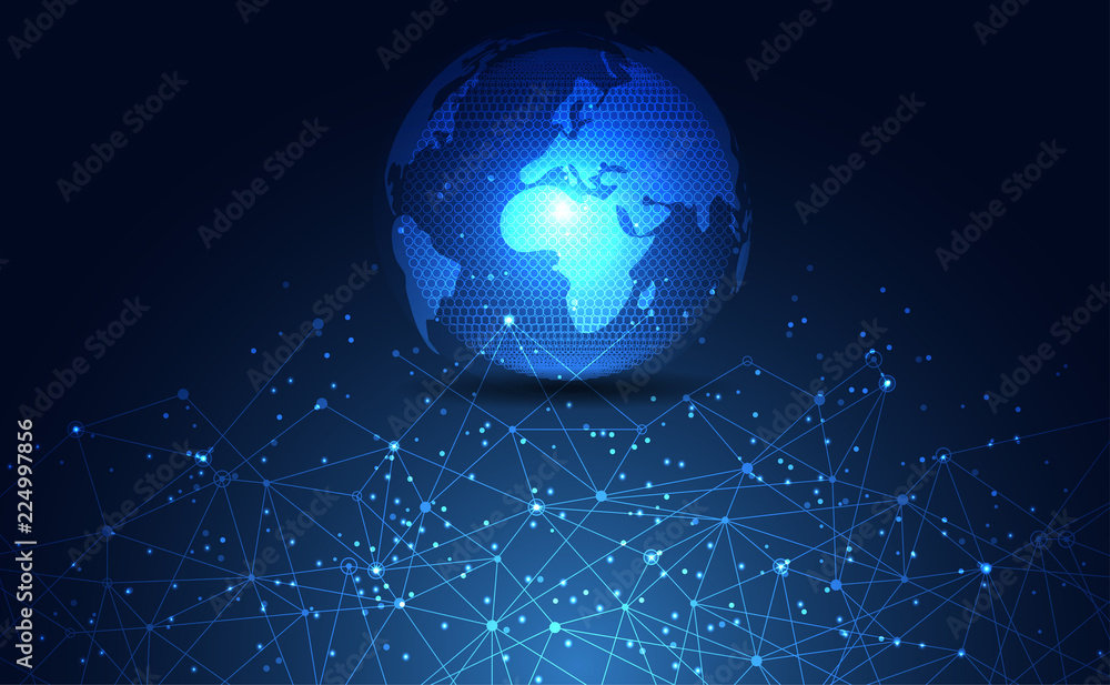 Poster modern abstract network world science connection technology internet and graphic design. on hi tech 