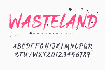 Wasteland vector brush style font, alphabet, typeface, © rikkyal