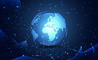 Modern abstract network world science connection technology internet and graphic design. on hi tech future blue background. for template,web design wallpaper,poster,presentation.Vector illustration