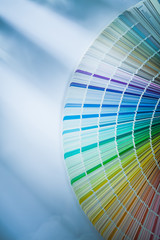 Pantone fan on white surface top view