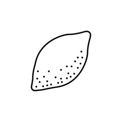Black & white vector illustration of lemon fruit. Line icon of fresh citrus. Vegan & vegetarian food. Health eating ingredient. Isolated object on white background.