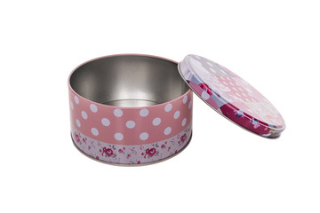 Metal box for storage of products. Close-up.