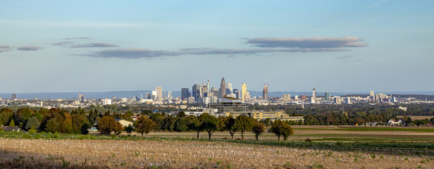 skyline of frankfurt in sunset