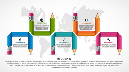 Education Infographics template with pencil. Can be used for education or business presentations, information banner.