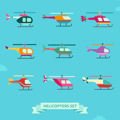 Helicopter flat icon set. Clean and simple design.