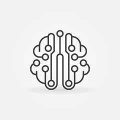 Circuit board brain simple vector outline icon
