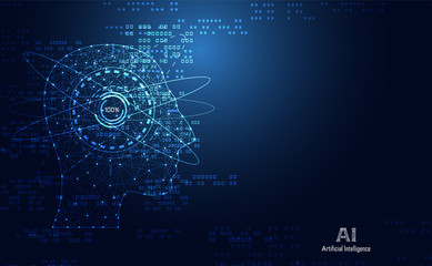 Abstract health medical science consist head human digital technology concept modern medical technology, Treatment,medicine on hi tech future blue background. for template, web design or presentation.