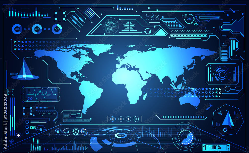 Poster abstract technology ui futuristic map hud interface hologram elements of digital data chart, communi