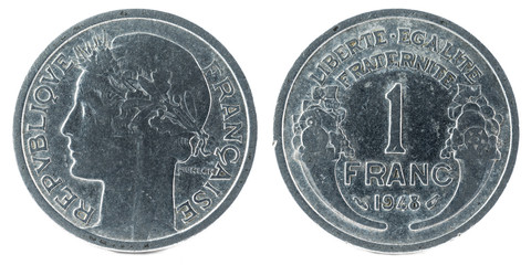 Old French coin. 1 Franc. 1948.