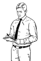 Sketch style doodle of businessman taking notes