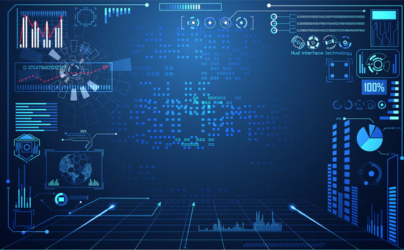 abstract technology ui futuristic concept hud interface hologram elements of digital data chart, communication, computing and circle percent vitality innovation on hi tech future design background