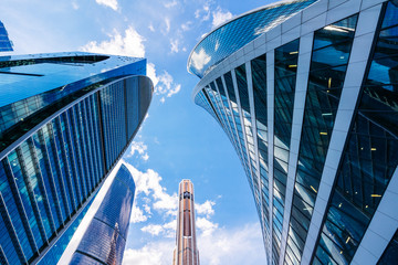 Moscow skyscrapers from below upwards