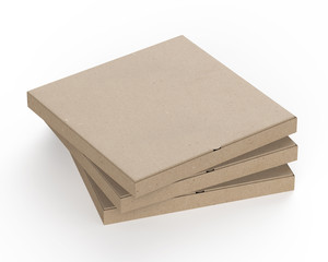 Cardboard pizza boxes (450x450x40)  isolated on white background. Realistic rendered mockup.