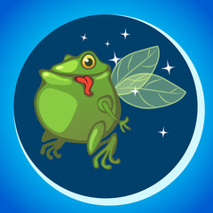 The image of the alien animal in round porthole of a spaceship. Vector cartoon close-up illustration.