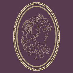 Medusa Gorgon Antique. Vector illustration of the head of the Medusa Gorgon in an oval Roman frame.